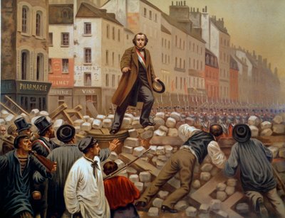 Alphonse Baudin (1811-1851) en la barricada del Faubourg Saint Antoine el 3/12/1851 durante el Golpe de Estado de Luis Napoleón III (Louis-Napoleon Bonaparte) Grabado de 1851 de French School