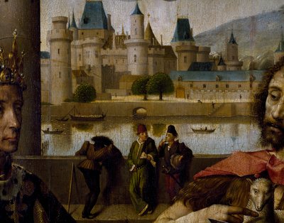 Retablo del Parlamento de París, detalle del Louvre y el Sena de French School