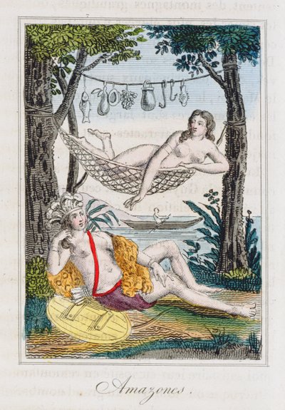 Amazons, ilustración de Histoire des voyages autour du monde por J. Dufay, publicado por Courvalet & Co., París, 1826 de French School