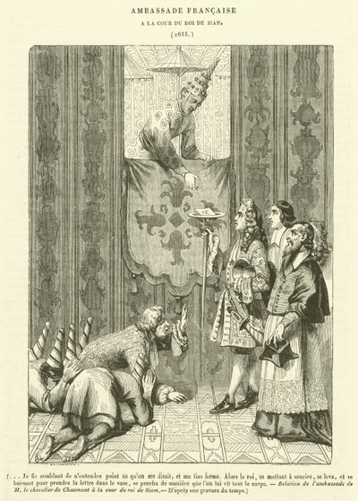 Embajada francesa, en la Corte del Rey de Siam (grabado) de French School