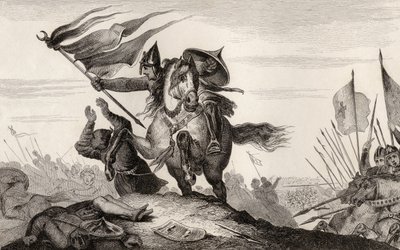 Un caballero francés del siglo VIII en combate, de la "Histoire de France" de Colart, publicada hacia 1840 (grabado). de French School
