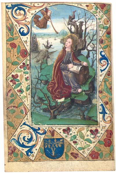 Un ángel apareciendo a María Magdalena en el desierto, ilustración del Libro de Horas, Uso de Roma de French School