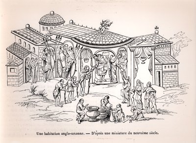Un hogar anglosajón en Inglaterra antes de la llegada de los normandos, según una miniatura del siglo IX de French School