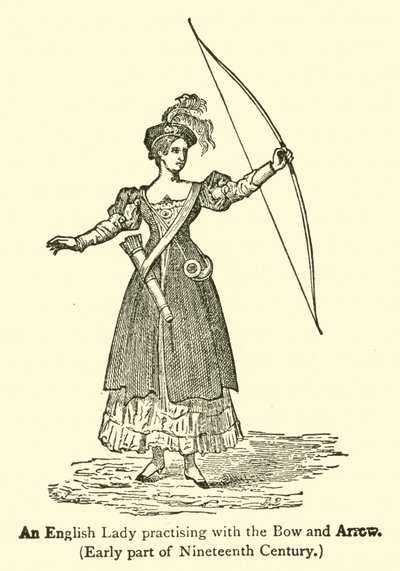Una dama inglesa practicando con arco y flecha, principios del siglo XIX (grabado) de French School