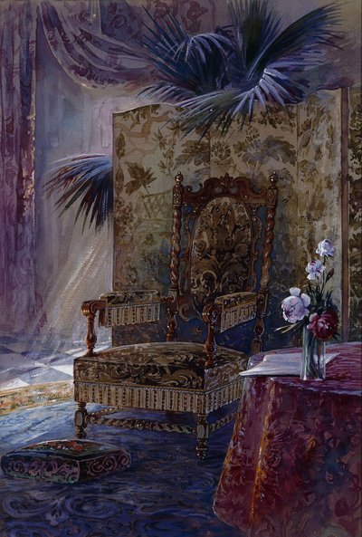 Interior con una silla de nogal tapizada del siglo XVII, c.1880 de French School