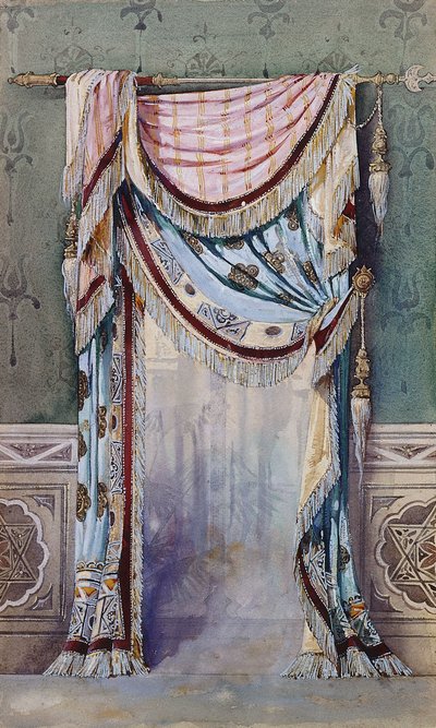 Interior con diseño de cortina, c.1880 de French School