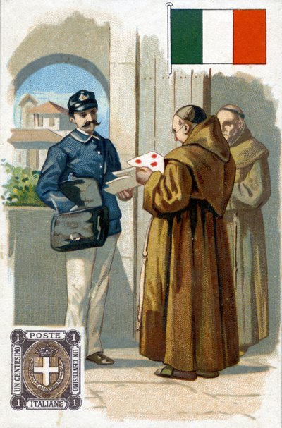 Un cartero italiano entregando correo, finales del siglo XIX de French School