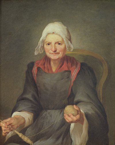 Una anciana hilando de French School