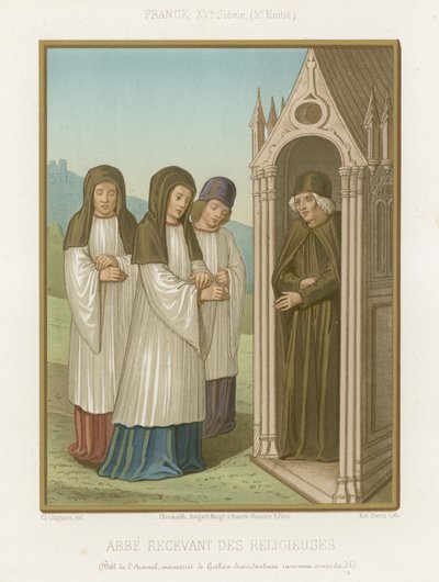 Un abad saludando a los monjes en la puerta de la abadía de French School