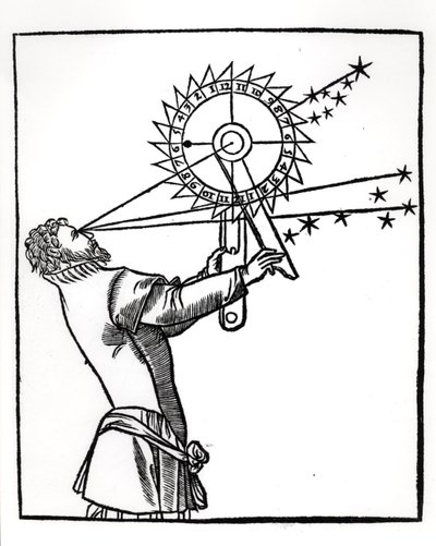 Un astrolabio, ilustración de Cosmographia por Petrus Apianus (1495-1552), publicado en París por Vivant Gualtherot, 1551 de French School
