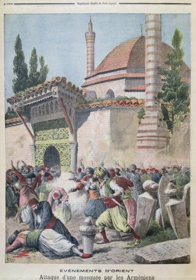 Un ataque a una mezquita por armenios, ilustración de Le Petit Journal 1895 de French School