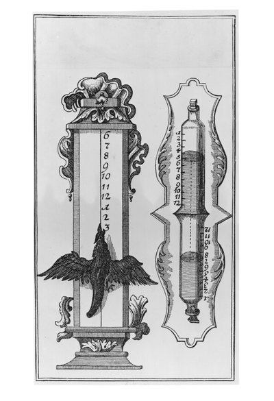Un antiguo clepsidra, ilustración de un grabado en cobre de French School