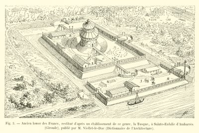 Antiguo lavadero de los Francos, restituido según un establecimiento de este tipo, la Tusque, en Sainte-Eulalie d