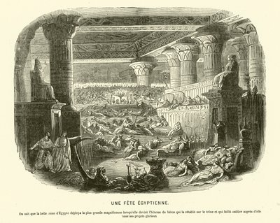 Banquete egipcio antiguo durante el reinado de Cleopatra VII de French School