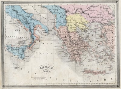 Grecia antigua y sus colonias - Lámina de “Atlas Universal de Geografía Antigua y Moderna para Escuelas Residenciales” por Vuillemin - ca. 1845 de French School