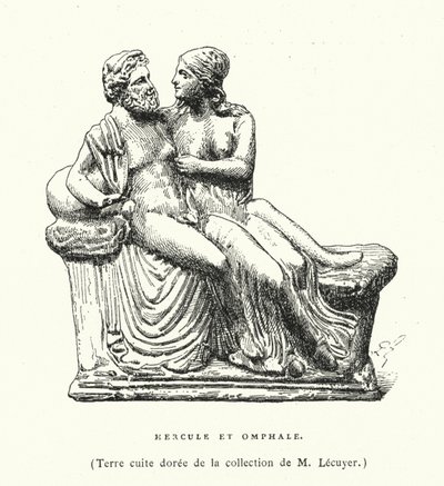 Escultura de terracota griega antigua de Hércules y Ónfale de French School