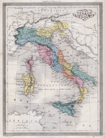 Italia antigua - Lámina extraída del “Atlas Universal de Geografía Antigua y Moderna para Escuelas Residenciales” por Vuillemin - ca. 1845 de French School