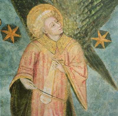 Ángel músico tocando una giga (detalle) de French School