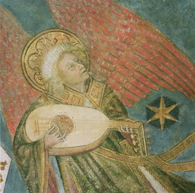 Ángel músico tocando un laúd (detalle) de French School