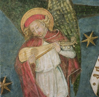 Ángel músico tocando una mandora (detalle) de French School