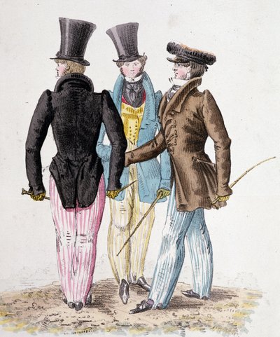 Anglómanos, hombres en traje - litografía de French School