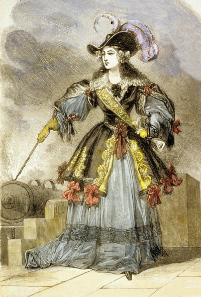 Ana María Luisa de Orleans disparando los cañones de la Bastilla (grabado en color) de French School