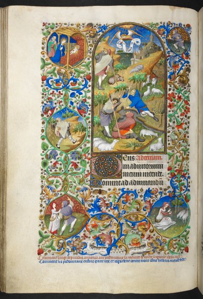 Anuncio a los pastores, Add Ms 18850 f.70v Libro de Horas (Las Horas de Bedford) c.1410-30 (tinta, color y oro sobre vitela) de French School