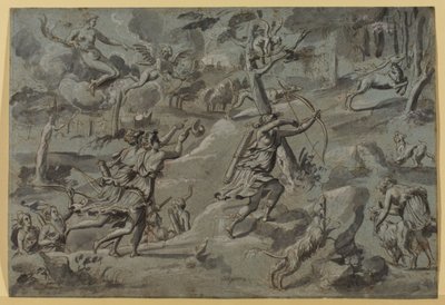Anónimo después del Maestro del Tapiz de Diana, Diana, a la caza con sus compañeras, apuntada por el arquero Amor, c. 1590-1600 de French School