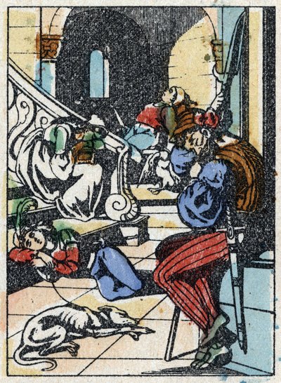 Ilustración anónima para "La bella durmiente", cuento de Charles Perrault. Grabado en madera de Imaging Pellerin - Epinal, finales del siglo XIX de French School
