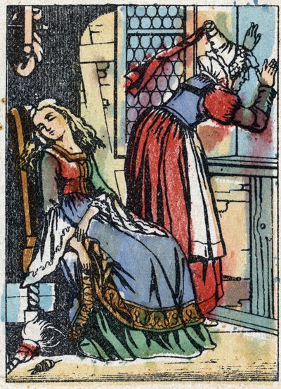 Ilustración anónima para "La bella durmiente", cuento de Charles Perrault (1628-1703), escritor francés. Grabado en madera de Imaginería Pellerin - Epinal, finales del siglo XIX. de French School