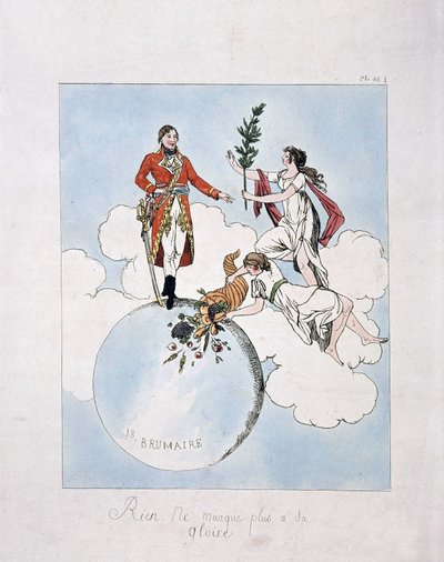 Apoteosis de Napoleón Bonaparte durante el golpe de estado del 18 brumario año VIII (9.11.1799). (ninfas presentándole laurel y cuerno de la abundancia) de French School