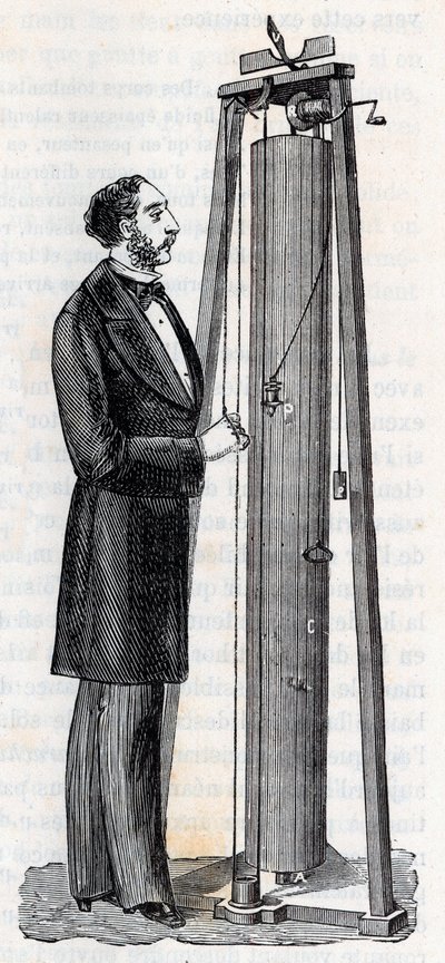 Aparato de Arthur Jules Morin (1795-1880) para el estudio de la caída de los cuerpos - Grabado en “Ciencias al alcance de todos - Física y química populares” por Alexis Clerc - Finales del siglo XIX - Colección privada de French School