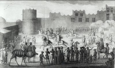 Luchadores Árabes Ejercitándose en Yemen, de la Descripción de Arabia hecha sobre observaciones propias y avisos recogidos en los mismos lugares por Carsten Niebuhr, publicado en 1774 de French School