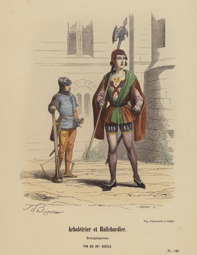 Ballestero y alabardero, borgoñones, finales del siglo XV de French School