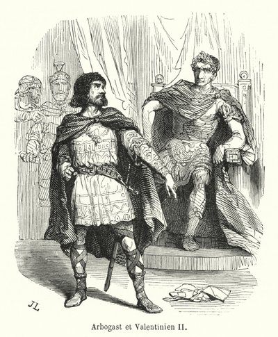 Arbogast y Valentiniano II (grabado) de French School
