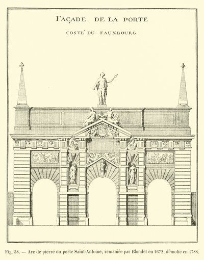 Arco de piedra o puerta Saint-Antoine, remodelada por Blondel en 1672, demolida en 1788 de French School