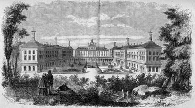 Arquitectura: vista general del hospital militar de Vincennes (1858). Grabado en “Le Monde Illustré” n°61 del 12 de junio de 1858. de French School