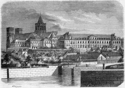 Arquitectura: vista de la Abadía aux Dames (alrededor de 1060) y la Iglesia de la Santísima Trinidad (estilo románico). Caen, Calvados (14) de French School