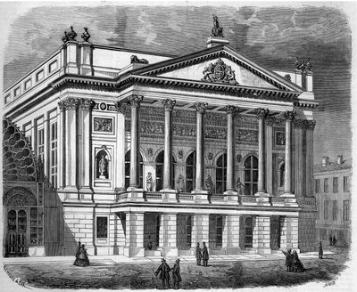 Arquitectura: vista de la fachada del Teatro Italiano en Londres (Inglaterra) en 1858. Grabado en “Le Monde Illustré” n°38 del 2 de enero. de French School