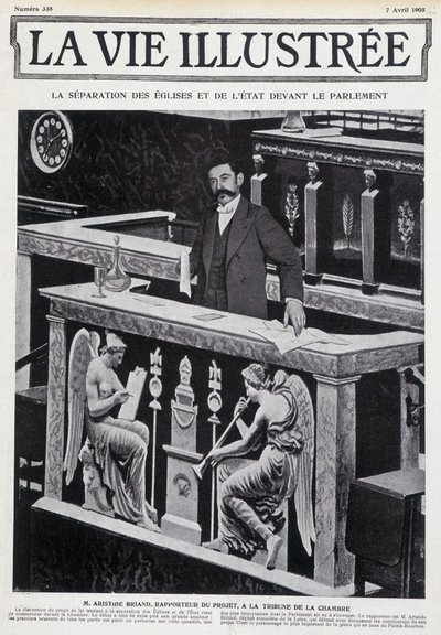 Aristide Briand en la tribuna de la Cámara (separación de Iglesia y Estado) - en "La Vie Illustrée" del 07/04/1905 de French School