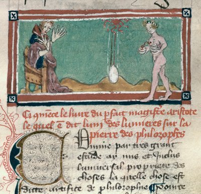 Aristóteles (384-322 a.C.) y la Piedra Filosofal, de una colección de textos ocultos de French School