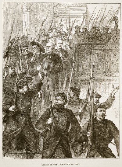 Arresto del Arzobispo de París, marzo de 1871, ilustración de la Historia de la Guerra entre Francia y Alemania de Cassell, 1870-1871 de French School