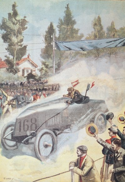 Llegada a Burdeos del ganador de la carrera de París a Madrid, de Le Petit Journal, 1903 de French School