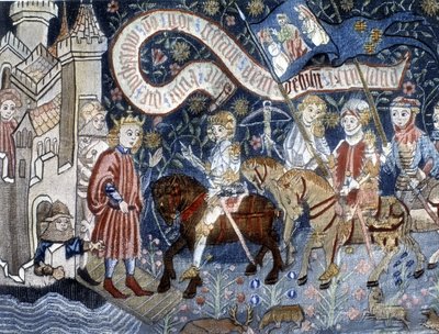 Llegada de Juana de Arco al Castillo de Chinon el 6 de marzo de 1428. Tapiz del siglo XV. Museo de Juana de Arco, Orleans. de French School