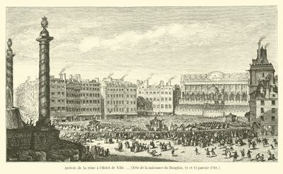 Llegada de la reina al Hôtel de Ville, fiesta del nacimiento del Delfín, 21 y 23 de enero de 1782 de French School