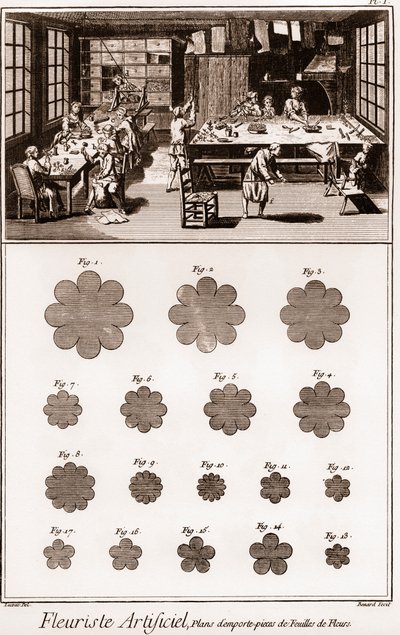 Taller de florista artificial: Enciclopedia o Diccionario de las Ciencias, Artes y Profesiones por Denis Diderot (1713-1784) y Jean d