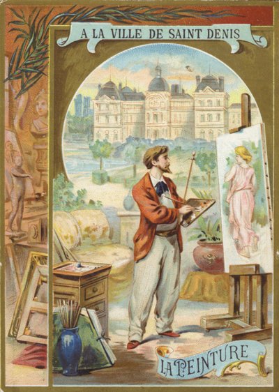 Artista pintando imagen de mujer de French School