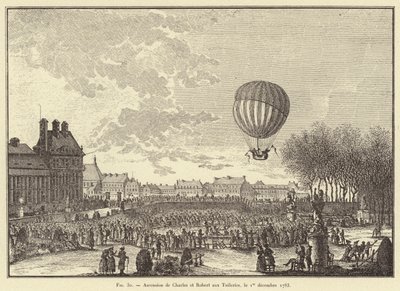 Ascensión de Charles y Robert en las Tullerías, el 1 de diciembre de 1783 de French School