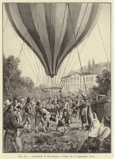 Ascensión de Gay-Lussac en París, el 16 de septiembre de 1804 (grabado) de French School
