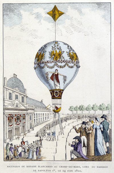 Ascensión de Madame de Blanchard en Champs-de-Mars, en la boda de Napoleón I, 24 de junio de French School